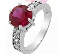 18k White GP Red Solitaire with Accents engagement/Wedding Ring  -size 6 - £18.37 GBP