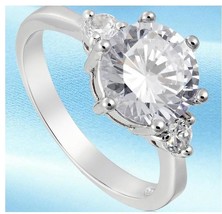 18k White GP White Solitaire engagement/Wedding Ring  -size 8 - £18.37 GBP