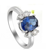 18k White Gold Plated Blue Sapphire Topaz Stone Women&#39;s Ring Siz 6 - $20.99