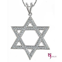 Diamante Ebraico Stella di David Ciondolo Rolo Catena 16 &quot; 14K Oro Bianco 0.75 - £680.36 GBP