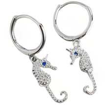 Anyco Earrings Sterling Silver Punk Blue Zircon Seahorse Stud For Women Teen  - $27.45