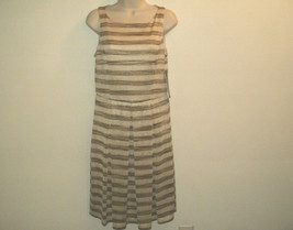 NEW Muse Dress Size 8 Gold-Beige Stripes High Waist Sheath Sleeveless Below Knee - £23.78 GBP