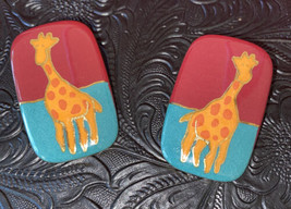 Vintage Giraffe Earrings Enamel And Porcelain 1 3/4” Muti Colored - £16.43 GBP