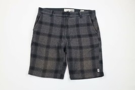 Vintage Fox Racing Mens Size 34 Spell Out Plaid Checkered Shorts Black Gray - £38.84 GBP
