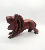 Vintage Hand Carved Solid Wood Roaring Lion Brown Black African Folk Art Decor - £15.47 GBP