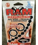 4 Pc Ram Pleasure Pack Black, Anal Beads, Cockrings, Scrotum Strap - $11.99