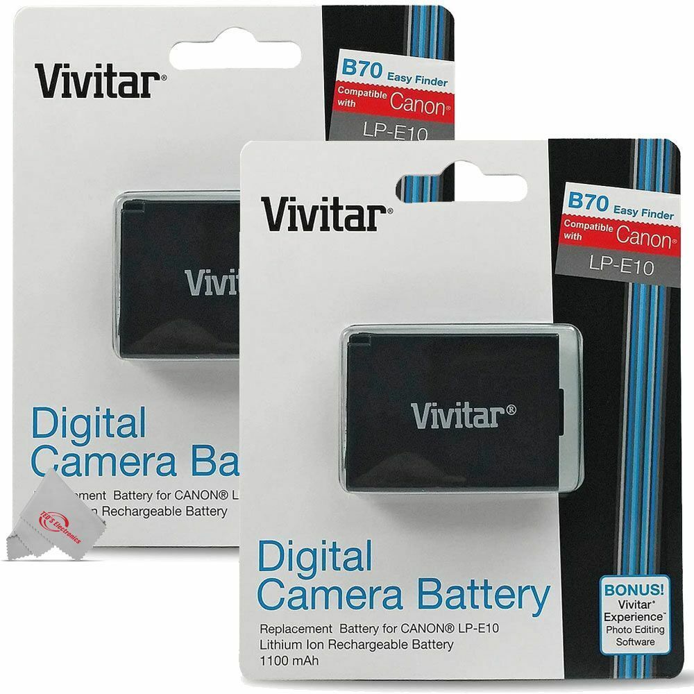2x Vivitar LP E10 Replacement Battery for Canon T7 T6 T5 T100 4000D 3000D 2000D - $35.99