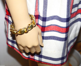 vintage gold faux leather chain bracelet chunky - £7.09 GBP