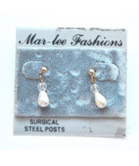 vintage pierced earrings gold faux pearl new old stock - £3.90 GBP