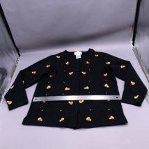 Quacker Factory Halloween Motif Button up Candy Corn Cotton Black Orange SMALL - £26.59 GBP