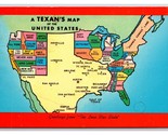 Comic Texan&#39;s Map Of the United States Texas TX UNP Chrome Postcard M20 - £3.12 GBP