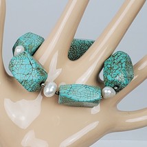 Vintage Natural Pearl &amp; Turquoise Casual Career Stretchy Wrap Bracelet - £27.86 GBP