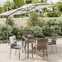  Garden Dining Set Grey PE Rattan, Powder-Coated Steel, Tempered Glass - $8,872.25 MXN