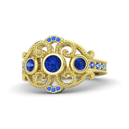 1.17 Ct Round Cut Blue Sapphire Engagement Autumn Palace Ring 14k Yellow Gold Fn - $45.87