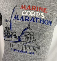 Vintage 1978 Marine Corps T Shirt DC Marathon Medium Heather Gray USA 70s 80s - £47.18 GBP