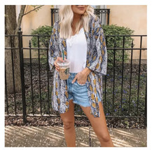 Allison Joy Ali Snake Kimono Grey Yellow Mob Wife M L - $431.64 MXN