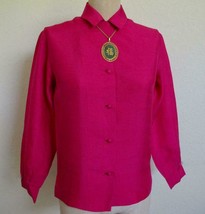 Vintage Jan Feldman Hawaii Silk Shantung Blouse S XS Magenta Pink Button... - $21.99