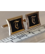 Vintage Men&#39;s Jewelry Cufflinks Monogram Old English Calligraphy Initial T - £12.78 GBP