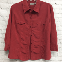 Croft &amp; Barrow Womens Button Front Shirt Red Long Sleeve Flap Pockets Collared L - £12.66 GBP