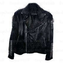 New Men&#39;s Unique Black Silver Spiked Studded Punk  Motorcycle Leather Ja... - £251.38 GBP+