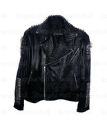 New Men&#39;s Unique Black Silver Spiked Studded Punk  Motorcycle Leather Ja... - $281.59+