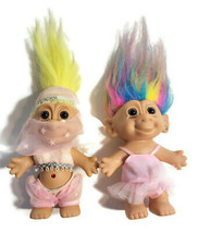 2 Vintage Troll Dolls Russ Toys Belly Dancer &amp; Ballerina 5&quot; Tall - £23.94 GBP
