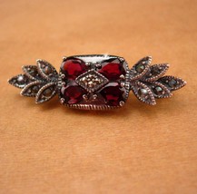 Antique style victorian Garnet brooch - sterling marcasites pin - Januar... - $145.00