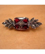 Antique style victorian Garnet brooch - sterling marcasites pin - Januar... - £114.56 GBP