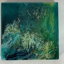 Original Abstract Art Acrylic Glossy Resin Tracy Eau Claire Sea Green Wood 6&quot; - £21.40 GBP