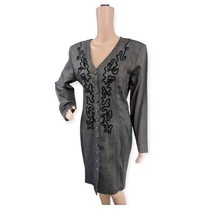 80s Vintage Long Sleeve Dress Dawn Joy Button Front 13 - $24.00