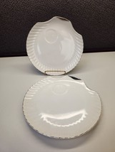 Set Of 2 VTG White &amp; Silver Trimmed Shell Porcelain Tea Snack Plate Japan - £7.04 GBP