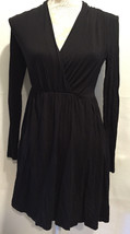 H&amp;M WOMEN BLACK DRAPED V-NECK LONG SLEEVE CAREER CASUAL DRESS SIZE XS - £23.42 GBP