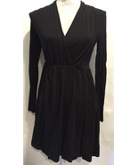 H&amp;M WOMEN BLACK DRAPED V-NECK LONG SLEEVE CAREER CASUAL DRESS SIZE XS - £23.97 GBP