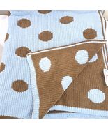 Cocalo Baby Blanket Blue Brown Polka Dot Chenille Plush sweater Knit Rev... - €62,68 EUR