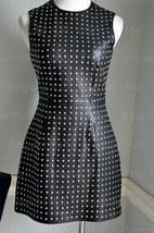 New Woman&#39;s Black Full Silver Studded Punk Unique Real Cowhide Leather Dress-739 - £259.48 GBP