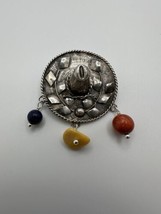 Vintage Sterling Silver Hat Sombrero Lapis Amber Coral Brooch 4.5cm - £61.34 GBP