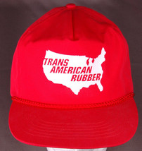 Vtg Trans American Rubber Hat-Rope Bill-Strap Back-Red-Auto-USA Outline ... - $23.36