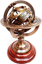 Brass Armillary Sphere Astrolabe on Wooden Base Maritime Nautical &amp; Collectible - £28.34 GBP