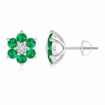 Natural Emerald Round Stud Earrings with Diamond in 14K Gold (Grade-AAA , 1.7MM) - £430.39 GBP