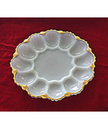 Vintage White Milk Glass Deviled Egg Platter With Gold Edge - $19.99