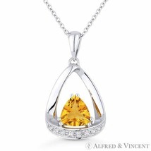 0.70ct Trillion Cut Citrine &amp; Diamond Open Pendant &amp; Necklace in 14k White Gold - £394.80 GBP