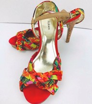 Style&amp;co Owenn 8.5 M Platform Sandal Citrus Orange Floral Tropical Cork Heel - £40.15 GBP