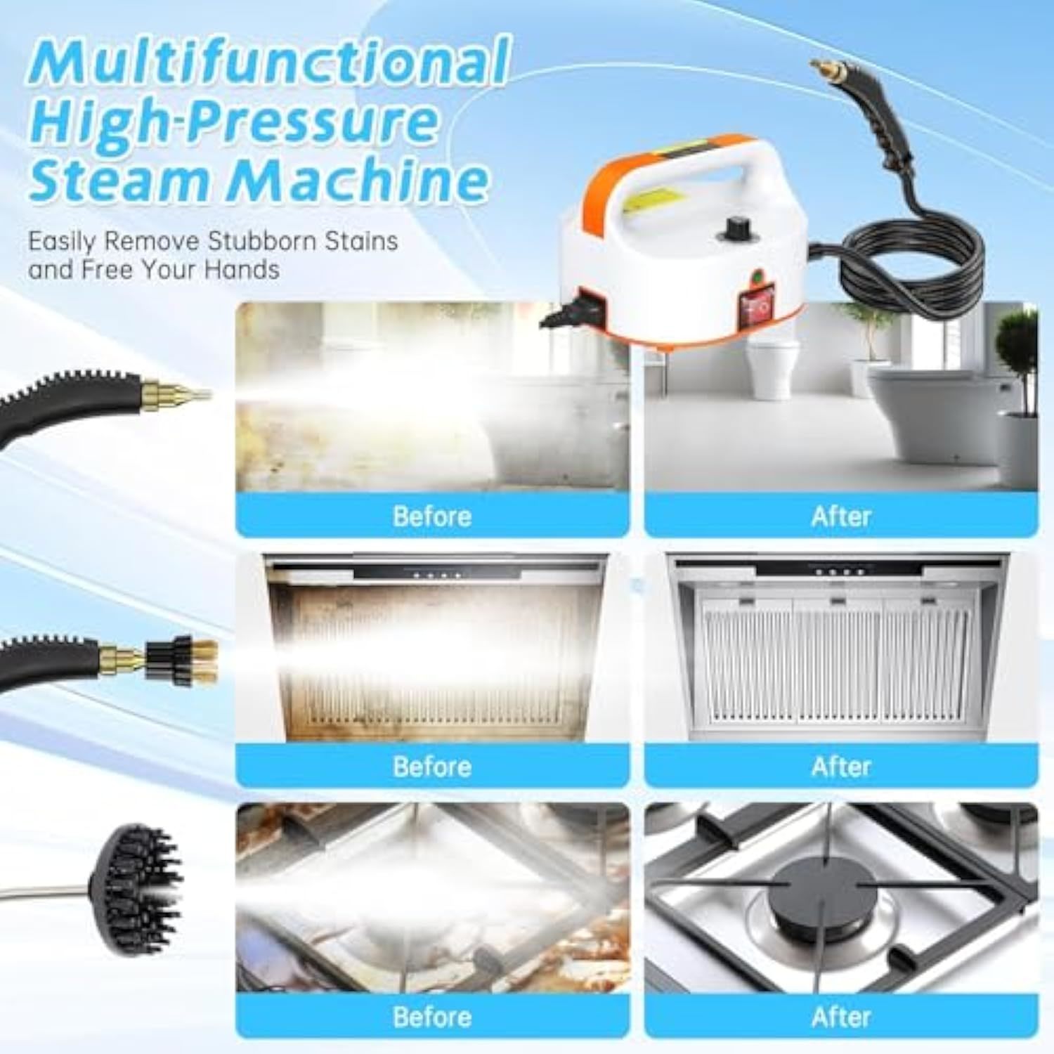 4.5Bar Steam Cleaner, 6 High Speeds High Pressure Steam Cleaner, 2500W Portable