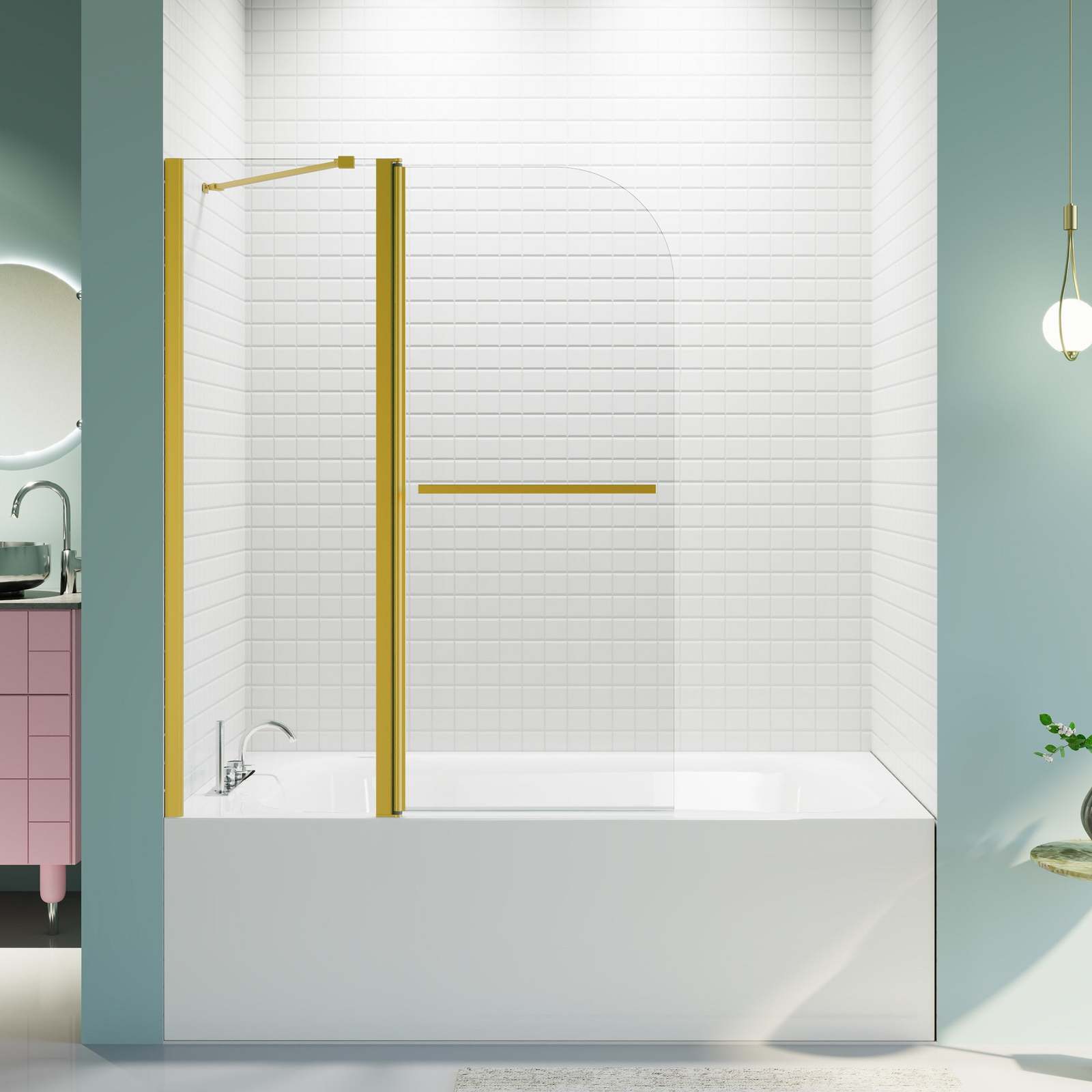 Frameless Shower Door: 43x58&quot;, Brushed Gold - $249.99