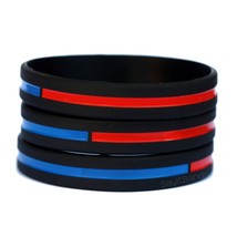 Three Combined Thin Red and Thin Blue Line Wristband - £4.60 GBP