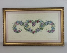 Spring Floral Embroidery Framed Pansy Gold Wreath Multi Color OOAK Vtg - £39.34 GBP