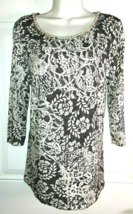 Leonora Stunning Tunic Top Blouse Trimmed with Large Rhinestone Pearl Neckline - £6.90 GBP