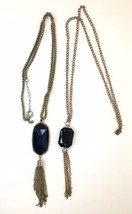 Gold Tone Lariat Necklace Lot with Navy Blue &amp; Black Faceted Faux Stones - £12.06 GBP