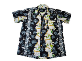 Stitch Hawaiian Shirt Black Palm Trees Floral Men&#39;s L - £16.05 GBP