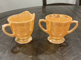 Vintage Fire King Oven Ware Peach Luster Laurel Leaf Cream and Sugar Bow... - $277.27 MXN